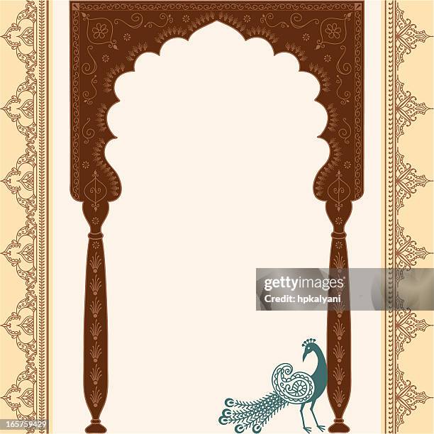 fresh air peacock arch - indian culture pattern stock illustrations