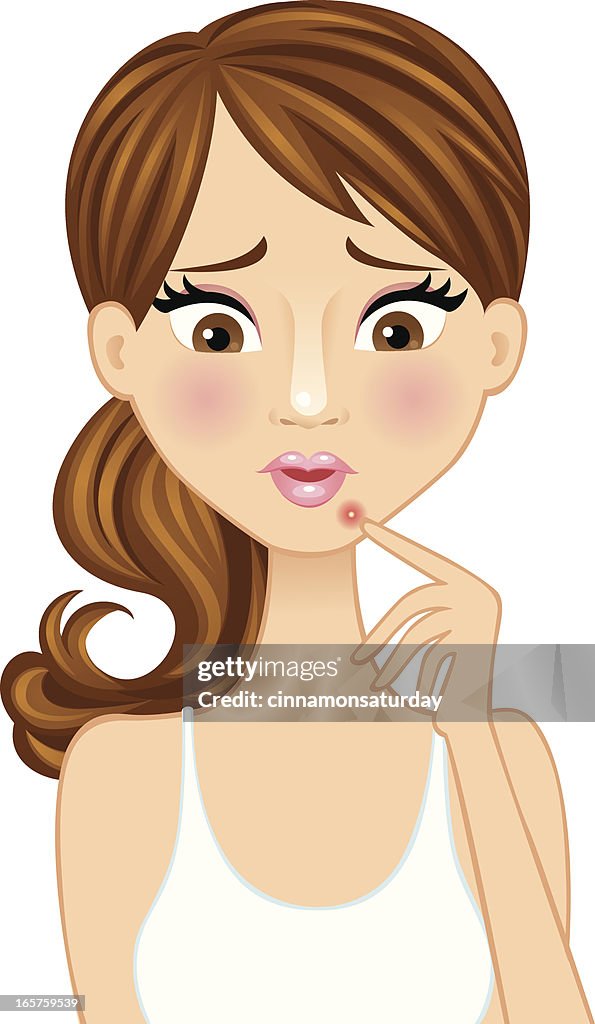 Pretty brunette with a zit on her chin