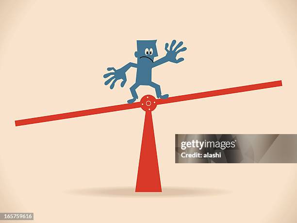 one business people (businessman) standing on seesaw and balancing - stable icon stock illustrations
