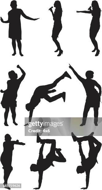 fun people singing and dancing - break dancing stock illustrations