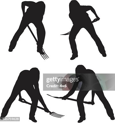 Vector silhouette using pitchfork gardening Vector silhouette using pitchfork gardening