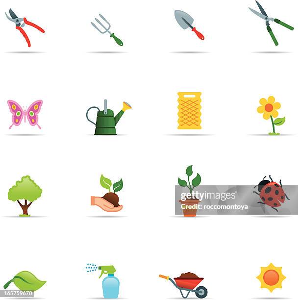 icon set, gardening color - pruning shears stock illustrations