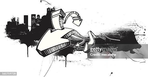 white 3d arrows over black cityscape silhouette - graffiti stock illustrations