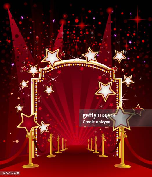 red carpet with marquee stars - theatre banner commercial sign stock illustrations