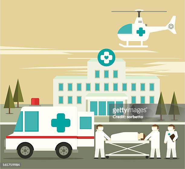 illustration of hospital ambulance and person on stretcher - first aid sign 幅插畫檔、美工圖案、卡通及圖標