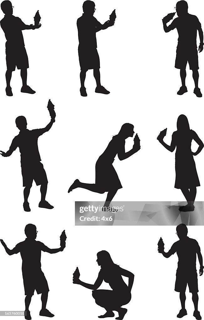 Silhouette people enjoying ice cream cones
