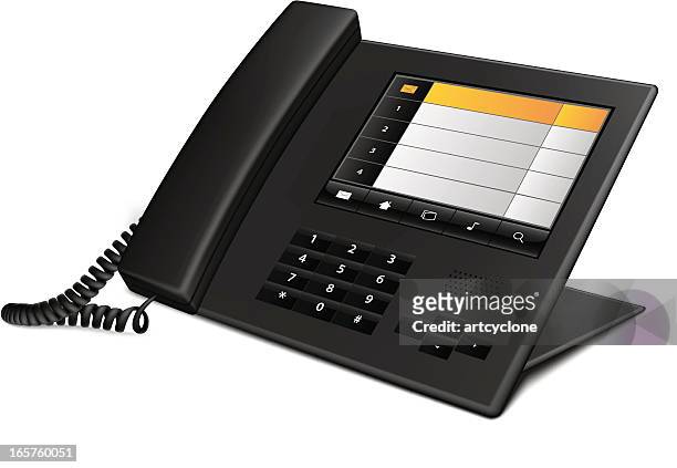 black business landline telephone on white background - telephone receiver 幅插畫檔、美工圖案、卡通及圖標