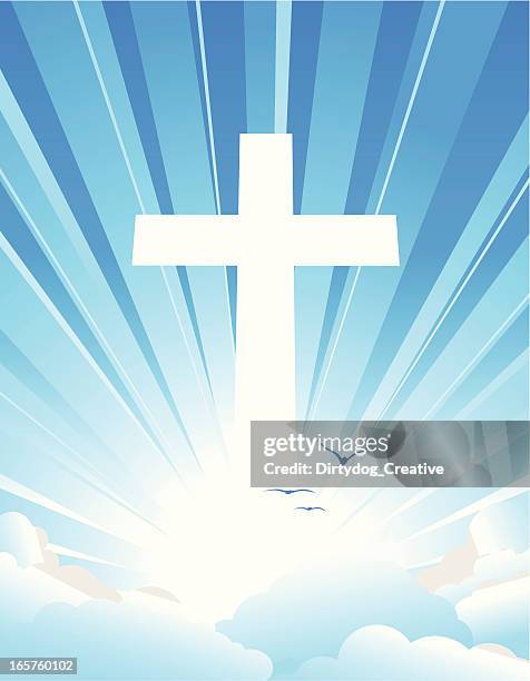 religious cross appearing in the sky - religious cross stock illustrations