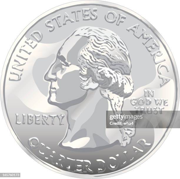 us quarter dollar coin on white background - twenty five cent coin stock illustrations