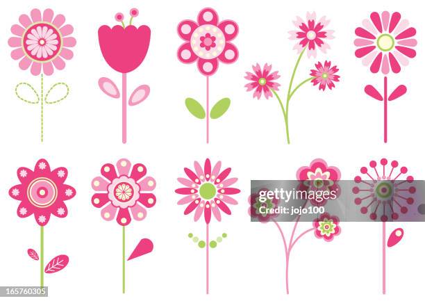 stylish springtime flower icons - spring mix stock illustrations