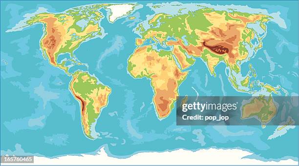 bildbanksillustrationer, clip art samt tecknat material och ikoner med physical world map - reliefkarta