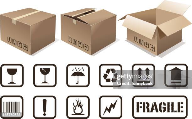 cardboard set - fragility stock illustrations