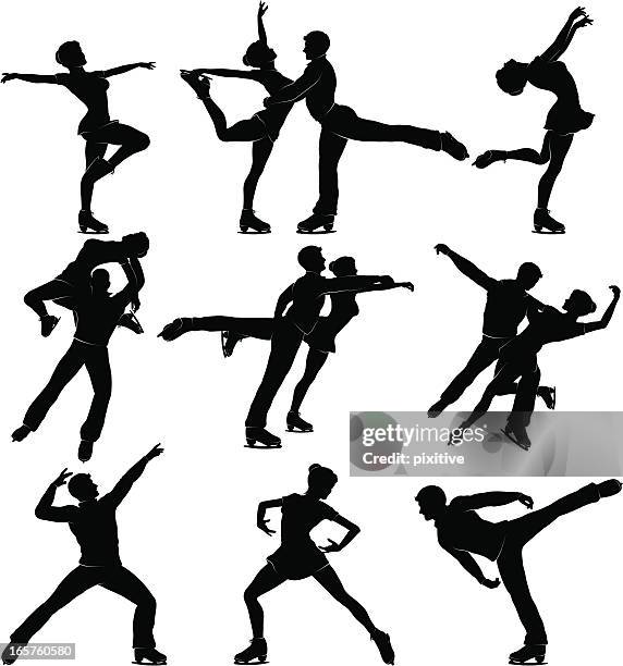 gemischte skating silhouetten - eiskunstlauf stock-grafiken, -clipart, -cartoons und -symbole