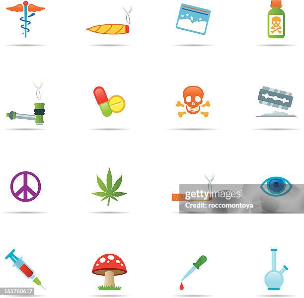 icon set, drugs color - cocaine stock illustrations