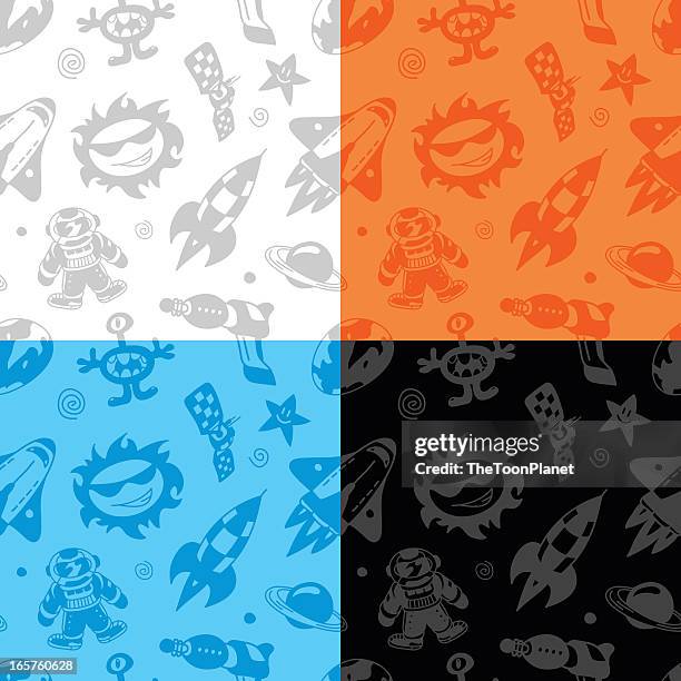 space doodles seamless pattern - kid rocket stock illustrations