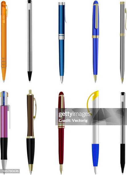 variety of pens arranged on a white background - calligraphy pen vector stock illustrations