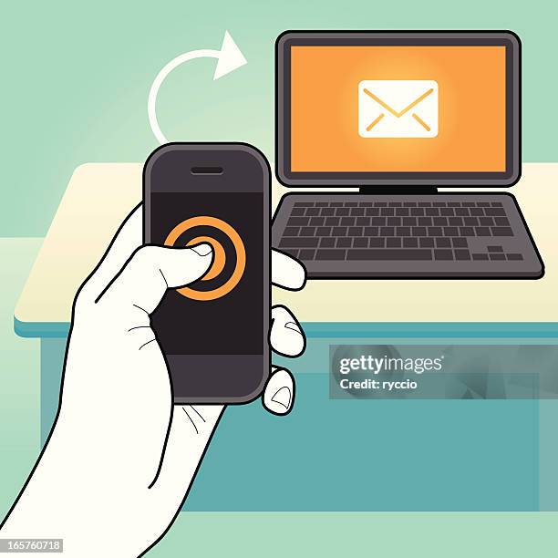 from mobile phone to computer - computer keyboard hands stock illustrations