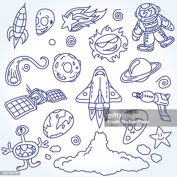 space doodles set - ballpoint pen stock illustrations