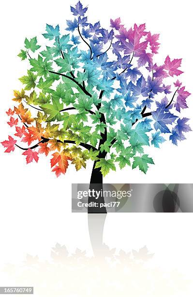 colorful rainbow tree - rainbow tree stock illustrations