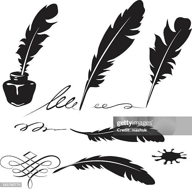 ilustraciones, imágenes clip art, dibujos animados e iconos de stock de pluma tinta - quill pen