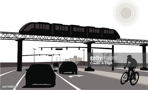 triple transport vector silhouette - lightrail stock illustrations