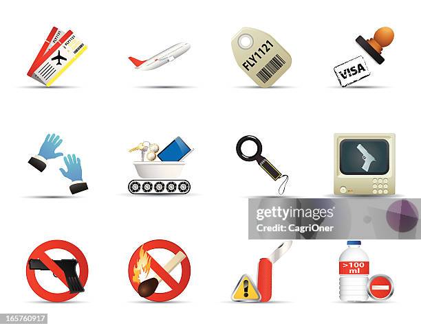 ilustraciones, imágenes clip art, dibujos animados e iconos de stock de lisa seda icono set: aeropuerto y de seguridad - security scanner