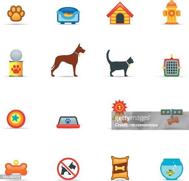stockillustraties, clipart, cartoons en iconen met icon set, pets color - dog bowl