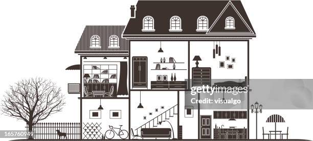house sections - house cross section stock illustrations