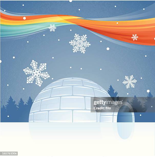 igloo and northern lights - northern lights igloo stock illustrations