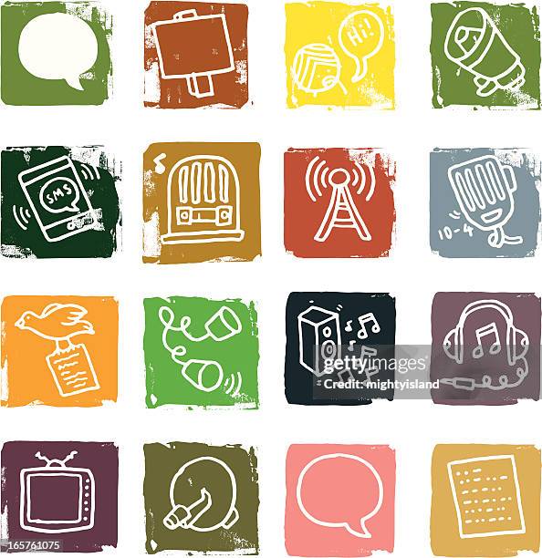communication grunge icon blocks - speaker texture stock illustrations