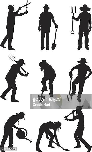 farmers and gardeners gardening - farmers stock illustrations