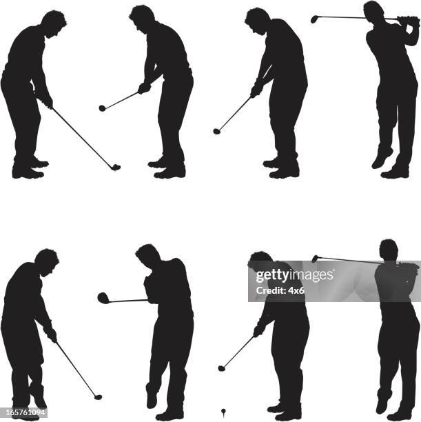 amateur golfer full swing sequence - follow through stock illustrations