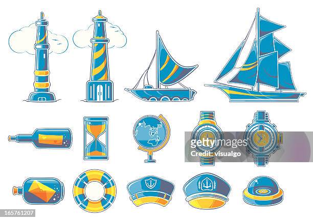 navigation icons - message in a bottle stock illustrations