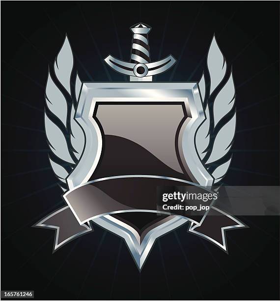 black silver shield - sword stock illustrations