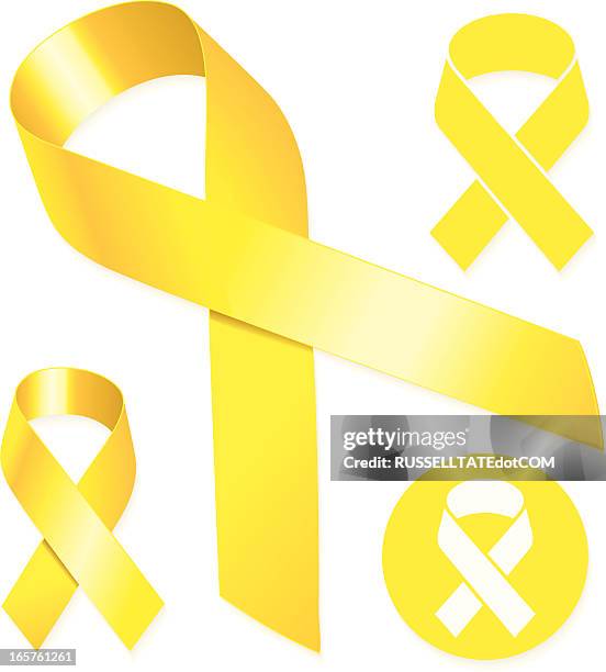 stockillustraties, clipart, cartoons en iconen met yellow ribbons with long and short tails - aids awareness ribbon