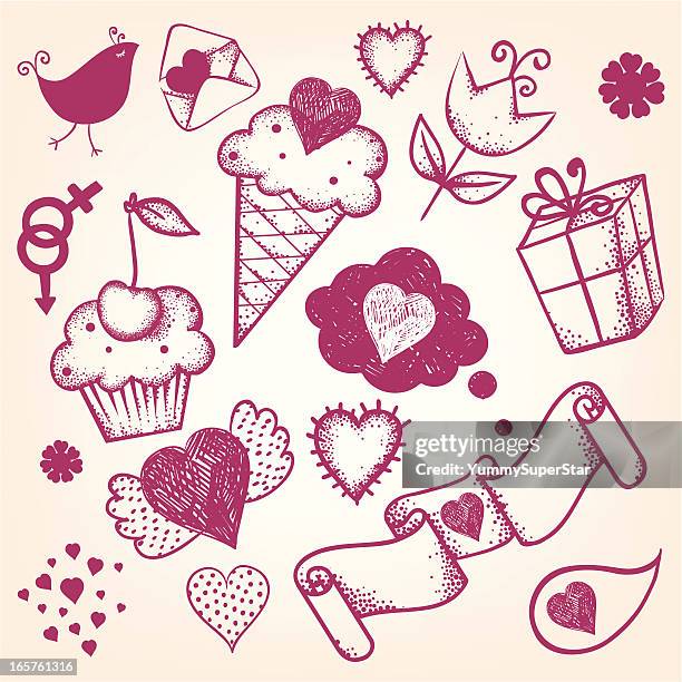 hand-drawn valentine`s day set - funny cupid stock illustrations