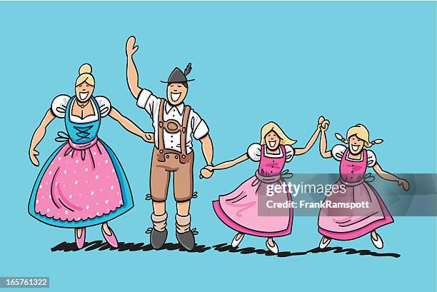 bildbanksillustrationer, clip art samt tecknat material och ikoner med traditional bavarian family with two daughters - läderbyxor