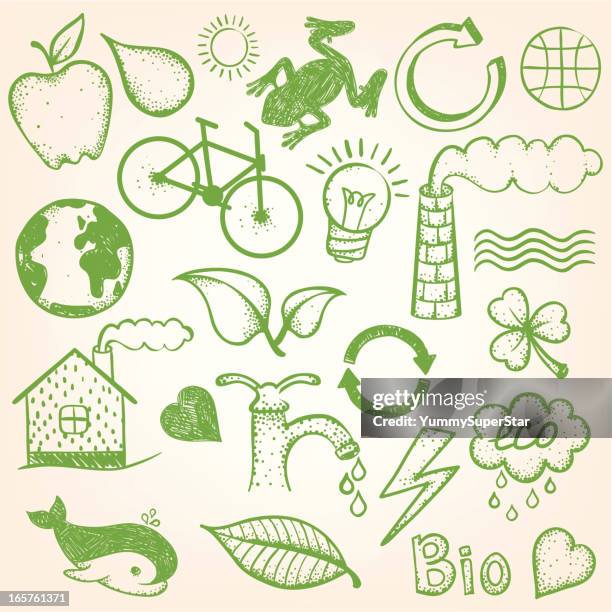 hand-drawn ecology set - frog stock illustrations
