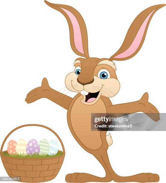 a cartoon style illustration of the easter bunny. - empty easter basket stock illustrations
