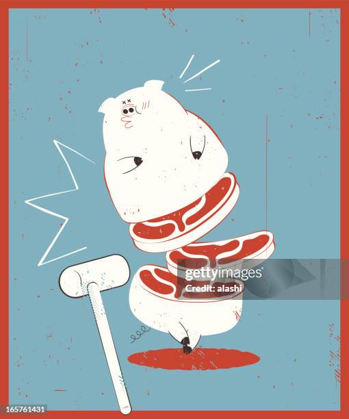 vector retro-style illustration of pig daruma otoshi - graffiti cartoons stock illustrations