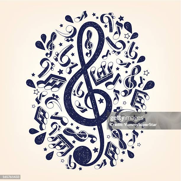 doodle treble clef illustrarion - treble clef stock illustrations