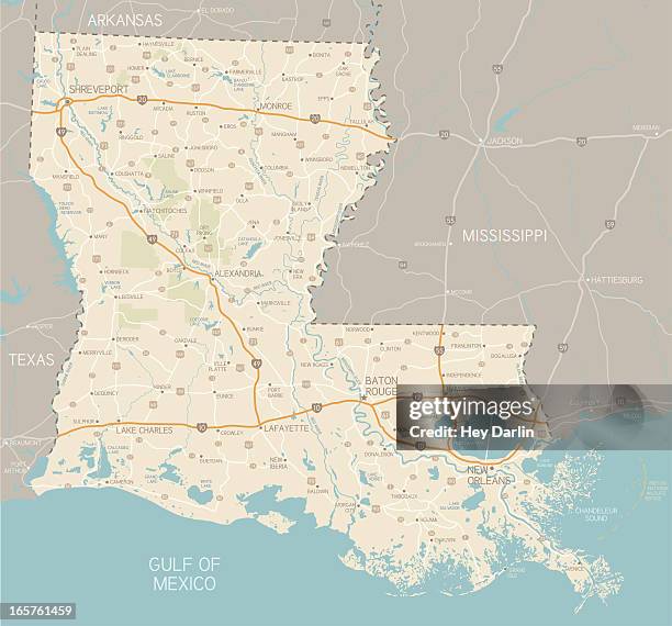 louisiana-karte - gulf of mexico stock-grafiken, -clipart, -cartoons und -symbole