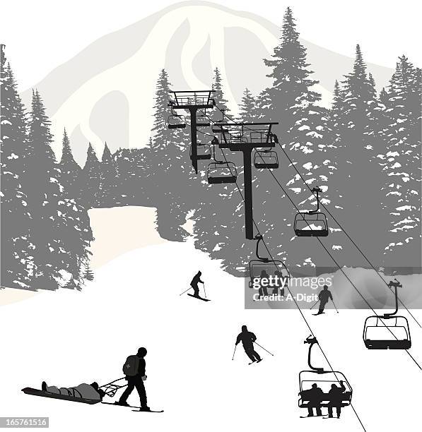 ski rescue vector silhouette - ski lift stock illustrations