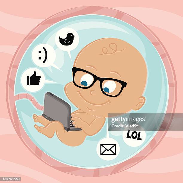 social networking baby - mother and baby and laptop stock illustrations