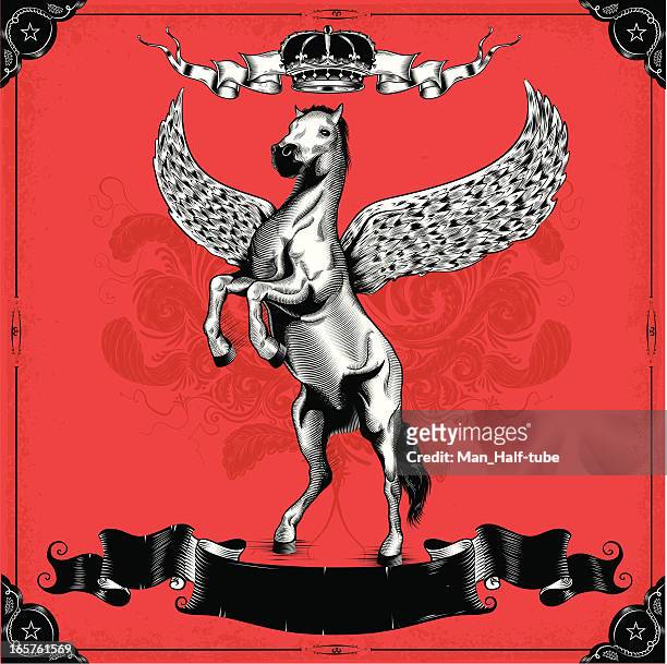 ilustrações, clipart, desenhos animados e ícones de heraldic pegasus - mustang wild horse