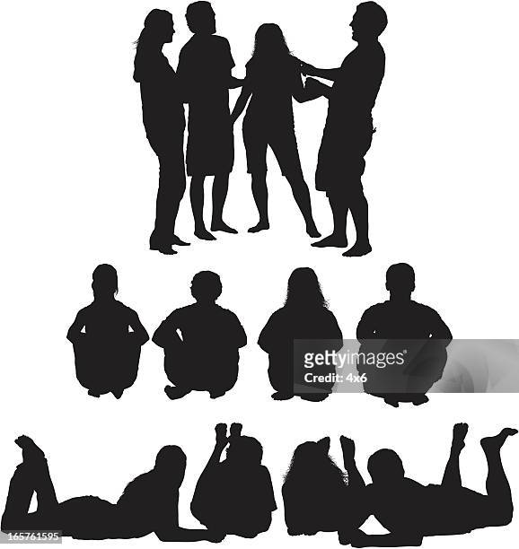 groups of friends silhouette images - sitting on floor stock illustrations