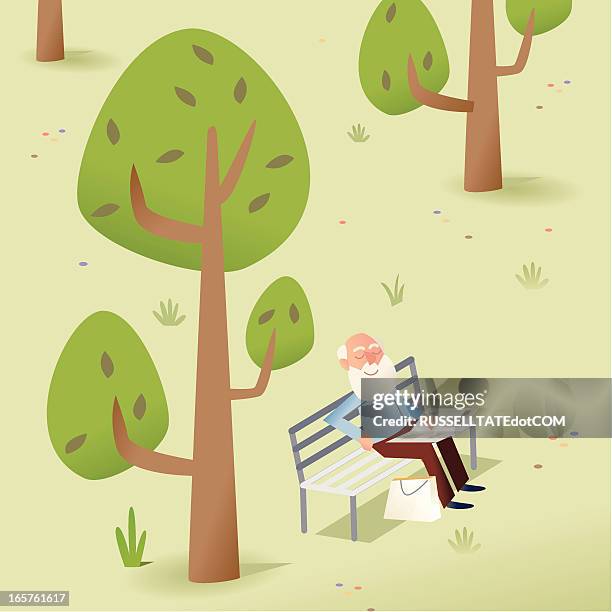 happy old timer - reading outside stock illustrations