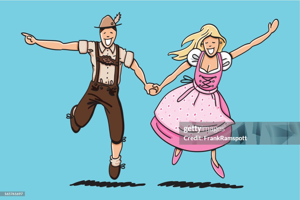 Oktoberfest pareja bailando juntos