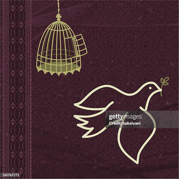 dreamscape - freedom dove - bird cage stock illustrations