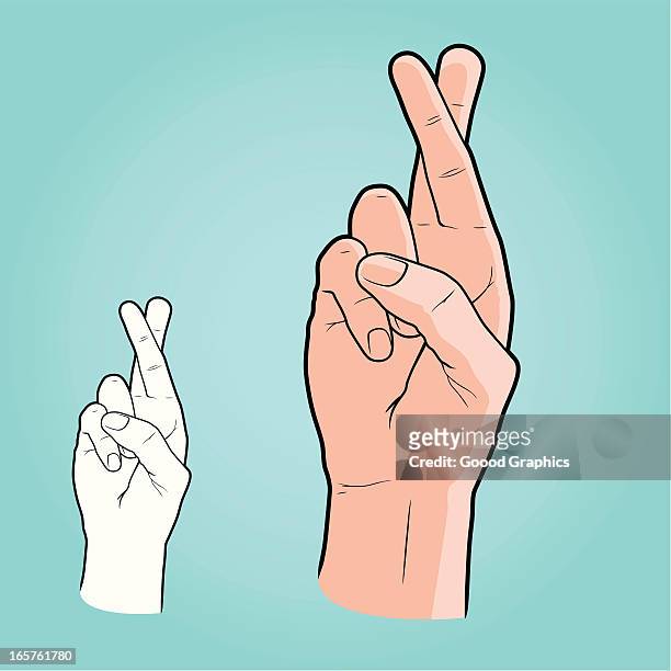 vektor-illustration-hand mit finger kreuzen - finger kreuzen stock-grafiken, -clipart, -cartoons und -symbole